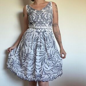 ANTONIO MELANI White and Blue Pleated Midi Dress